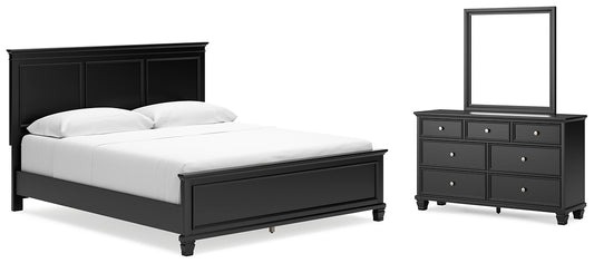 Cama California con paneles y tocador con espejo Lanolee