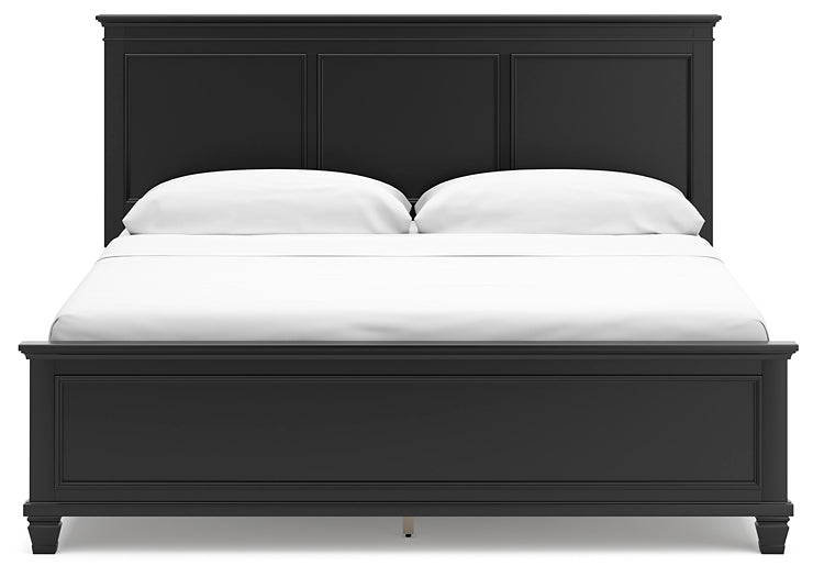 Cama California con paneles y tocador con espejo Lanolee