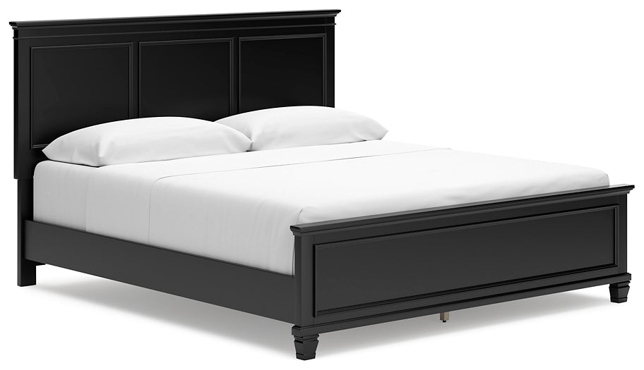 Cama California con paneles y tocador con espejo Lanolee