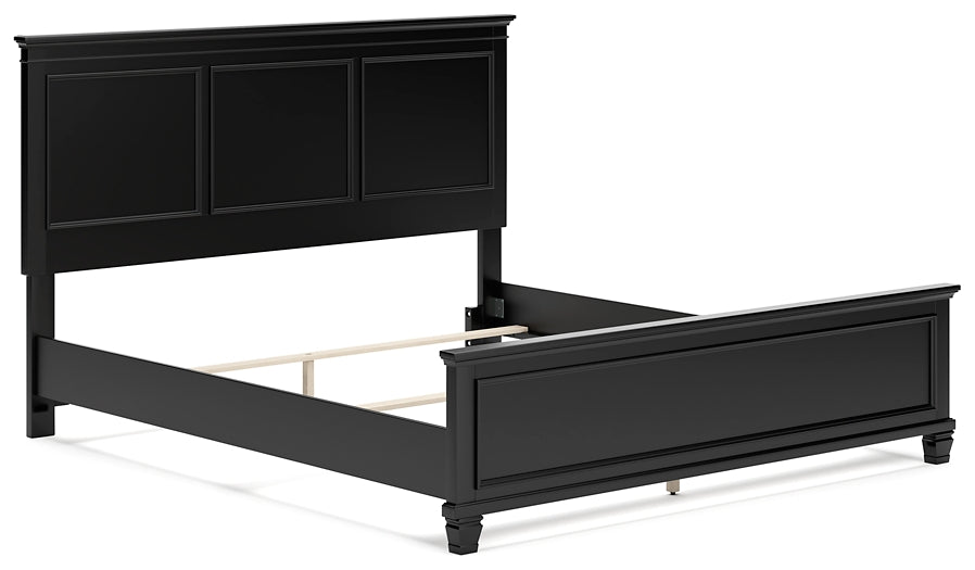 Cama California con paneles y tocador con espejo Lanolee