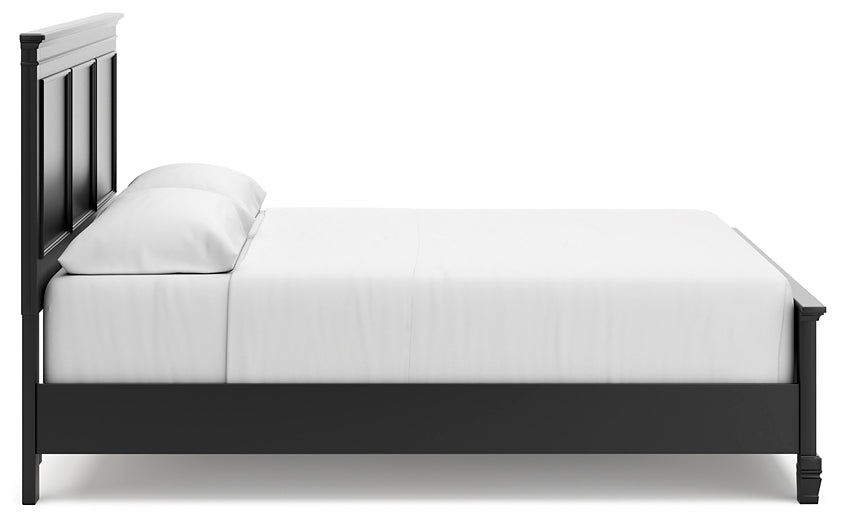 Cama California con paneles y tocador con espejo Lanolee