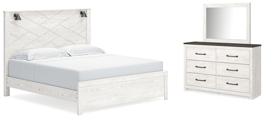 Cama con paneles Gerridan y tocador con espejo