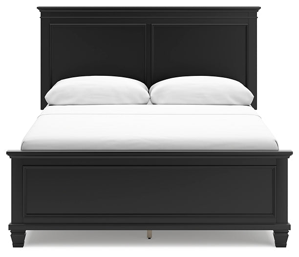 Cama Lanolee con paneles, cómoda con espejo y mesita de noche