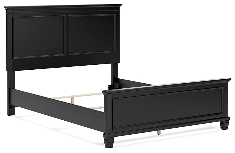Cama Lanolee con paneles, cómoda con espejo y mesita de noche