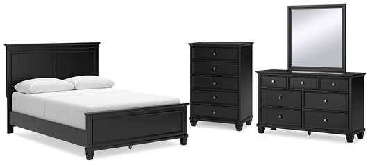 Cama con paneles Lanolee, cómoda y cómoda con espejo