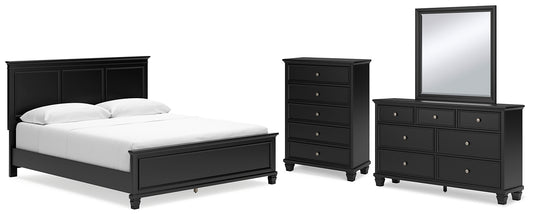 Cama California con paneles Lanolee, cómoda y espejo