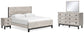 Cama Vessalli con paneles, cómoda con espejo y mesita de noche