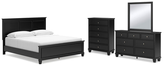 Cama con paneles Lanolee, cómoda y cómoda con espejo
