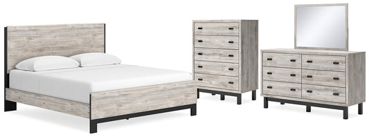 Cama Vessalli con paneles, cómoda y espejo