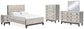 Cama Vessalli con paneles, cómoda con espejo y mesita de noche