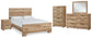 Cama Hyanna con paneles, cómoda con espejo y mesita de noche