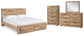 Cama Hyanna con almacenamiento, tocador con espejo y cómoda