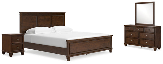 Cama con paneles California de Danabrin, cómoda con espejo y mesita de noche