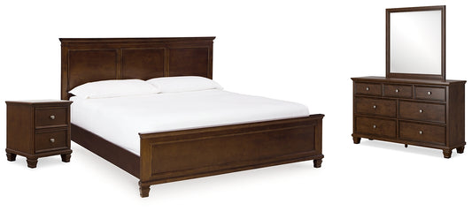 Cama con paneles Danabrin, cómoda con espejo y mesita de noche