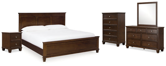Cama con paneles Danabrin, cómoda con espejo y mesita de noche