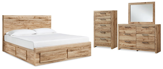 Cama Hyanna con almacenamiento, tocador con espejo y cómoda