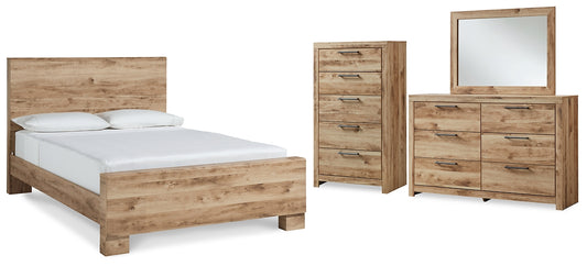 Cama Hyanna con paneles, cómoda y espejo