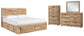 Cama Hyanna con almacenamiento, tocador con espejo y cómoda