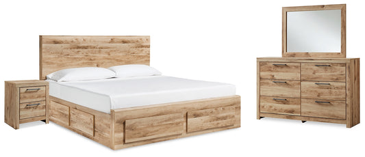 Cama Hyanna con almacenamiento, tocador con espejo y mesita de noche