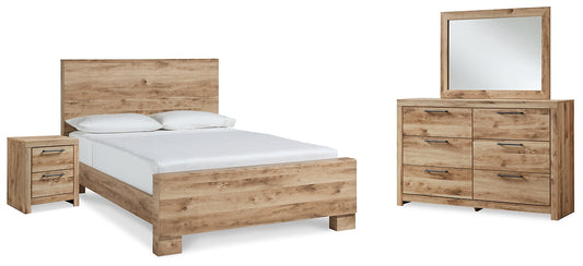 Cama Hyanna con paneles, tocador con espejo y mesita de noche