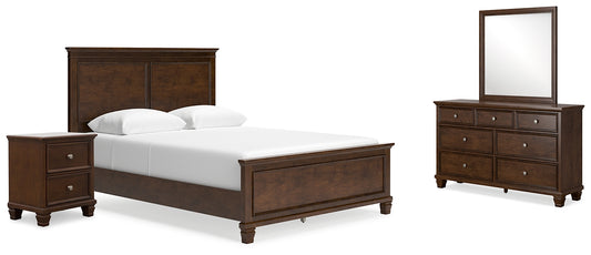 Cama con paneles Danabrin, cómoda con espejo y mesita de noche