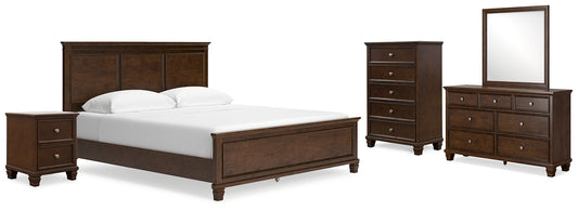 Cama con paneles California de Danabrin con tocador con espejo, cómoda y mesita de noche