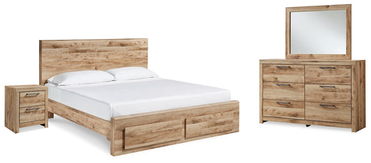 Cama Hyanna con almacenamiento, tocador con espejo y mesita de noche