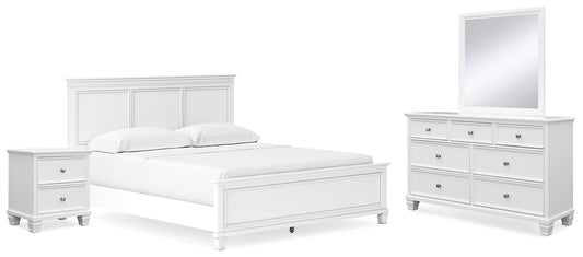 Cama Fortman California con paneles, tocador con espejo y mesita de noche