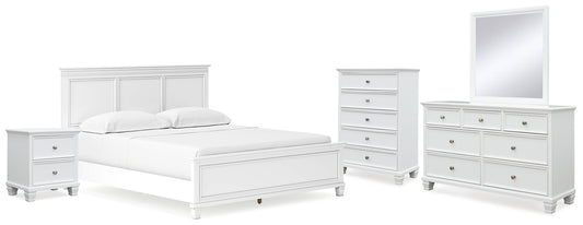 Cama Fortman California con paneles, cómoda con espejo y mesita de noche