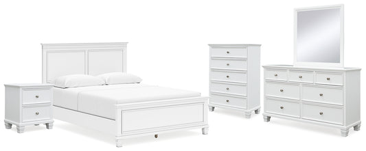 Cama Fortman con paneles, cómoda con espejo y mesita de noche