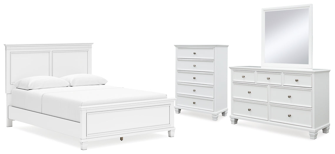 Cama Fortman con paneles, cómoda y espejo