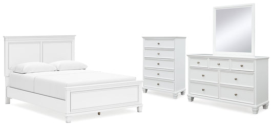 Cama Fortman con paneles, cómoda y espejo