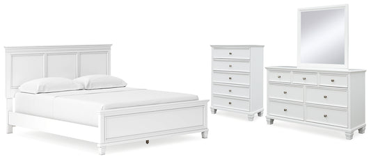 Cama Fortman California con paneles, cómoda y espejo