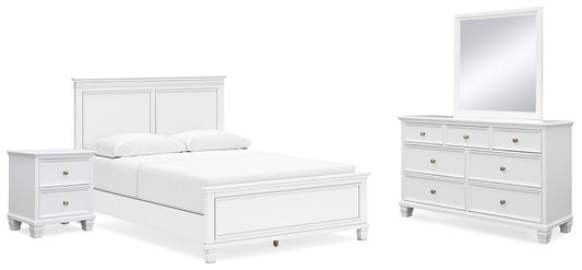 Cama Fortman con paneles, cómoda con espejo y mesita de noche