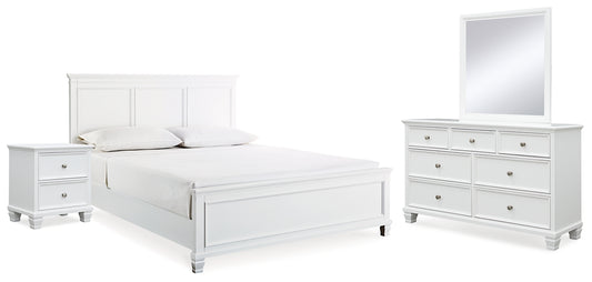 Cama Fortman con paneles, cómoda con espejo y mesita de noche