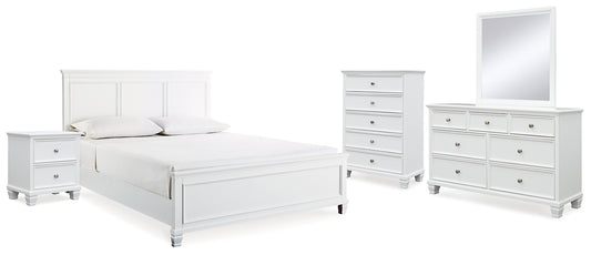 Cama Fortman con paneles, cómoda con espejo y mesita de noche