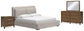 Cama tapizada Cabalynn California con tocador con espejo y mesita de noche