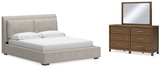 Cama tapizada Cabalynn con tocador con espejo