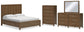 Cama Cabalynn California con paneles y espacio de almacenamiento, con cómoda y espejo