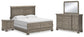 Cama estilo trineo California de Lexorne con tocador con espejo y mesita de noche