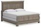 Cama estilo trineo California de Lexorne con tocador con espejo y mesita de noche