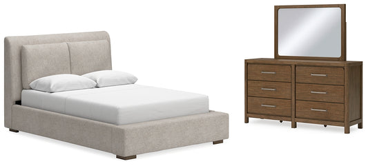 Cama tapizada Cabalynn con tocador con espejo