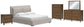 Cama tapizada Cabalynn California con cómoda con espejo, cómoda y mesita de noche