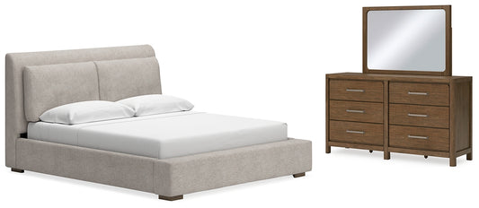 Cama tapizada Cabalynn California con tocador con espejo