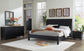 Cama con paneles Danziar, cómoda con espejo y mesita de noche