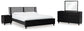 Cama con paneles Danziar, cómoda con espejo y mesita de noche