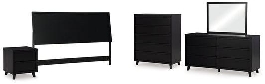 Cabecero de panel Danziar con cómoda con espejo, cómoda y mesita de noche