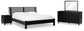 Cama con paneles Danziar, cómoda con espejo y mesita de noche