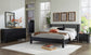 Cama con paneles Danziar, cómoda con espejo y mesita de noche