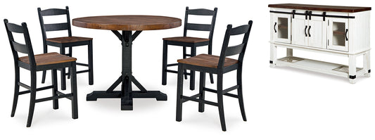 Mesa de comedor de altura de mostrador Valebeck y 4 taburetes con almacenamiento
